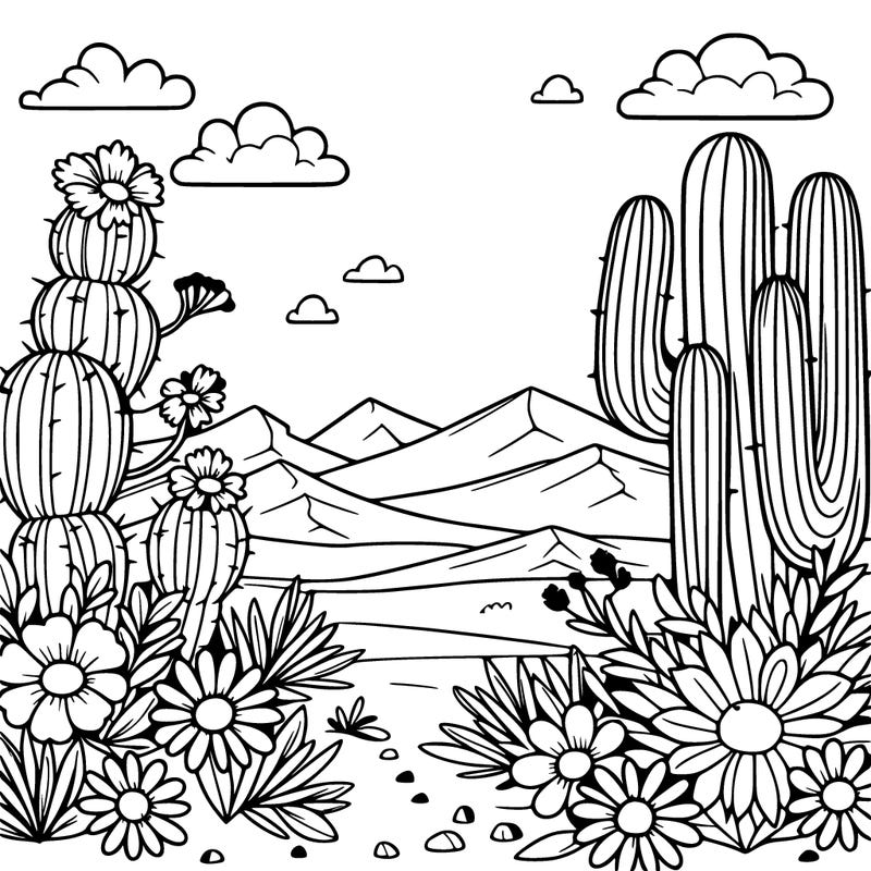 desert with flowers and cactus