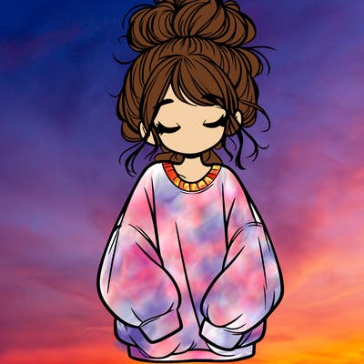 girl with baggy sweatshirt and messy bun