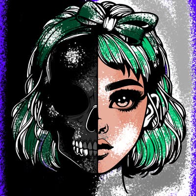 realistic girl with half skull mask