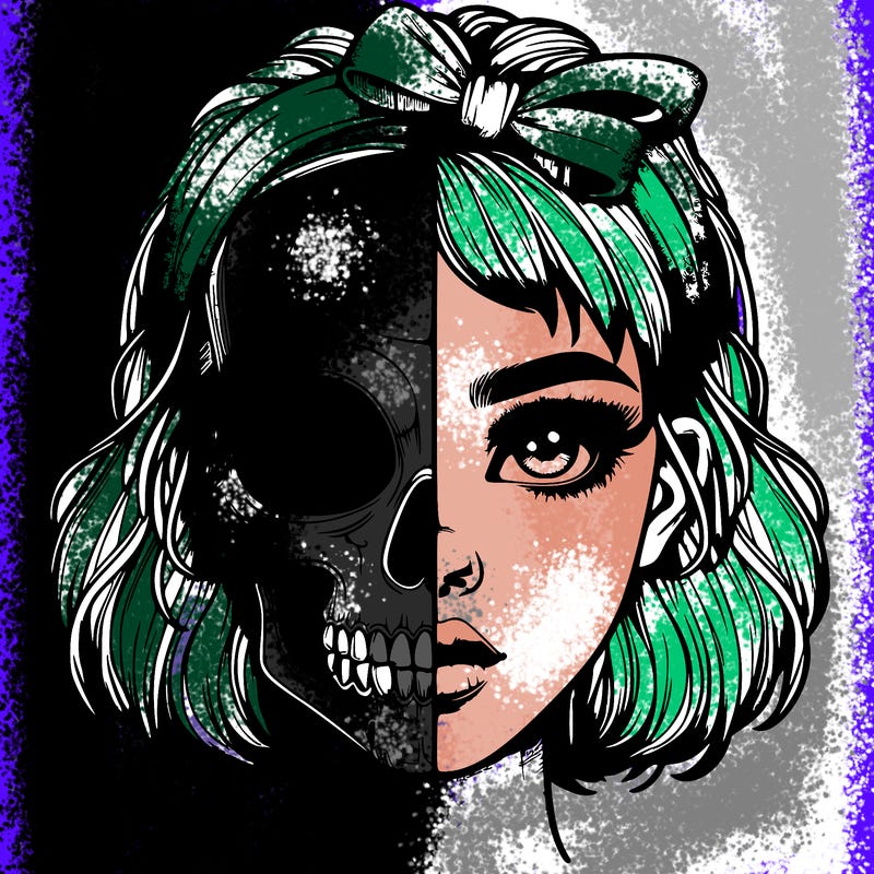 realistic girl with half skull mask