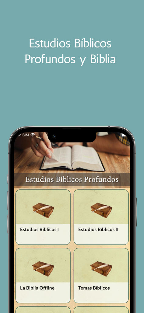 Estudios Bíblicos y Biblia - Interface de la app Estudios Bíblicos y Biblia con estudios bíblicos profundos y opciones de Biblia offline.