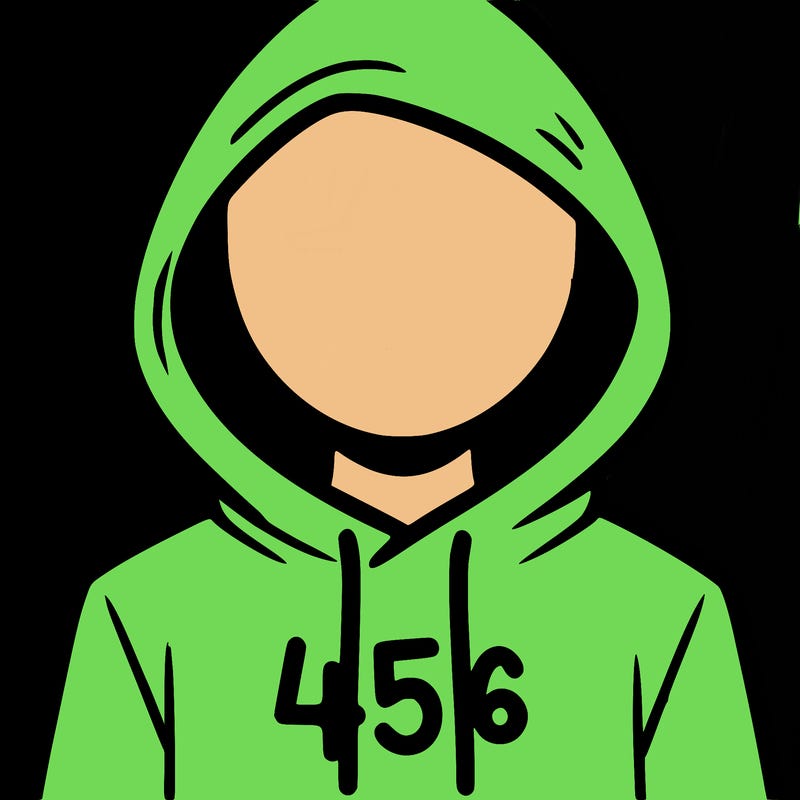 a person with non face waering a hoodie with a 456 symbol