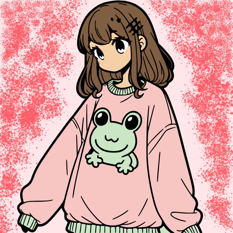 girl wearing frogging sweatshirt