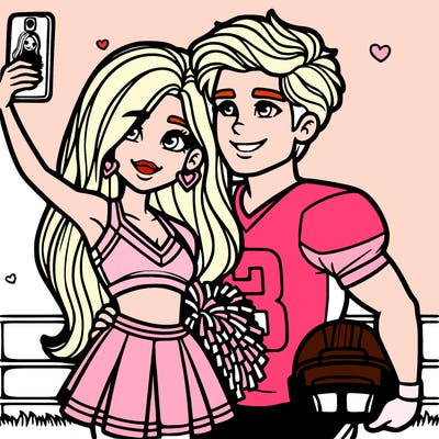 cheerleader girlfriend and football player boyfriend posing for a photo football at a game