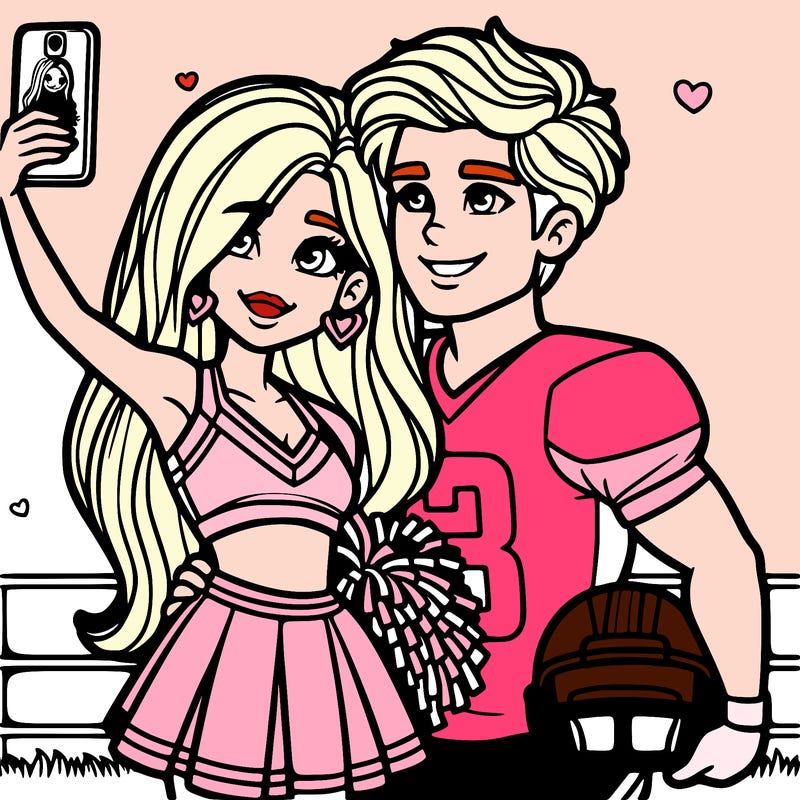 cheerleader girlfriend and football player boyfriend posing for a photo football at a game
