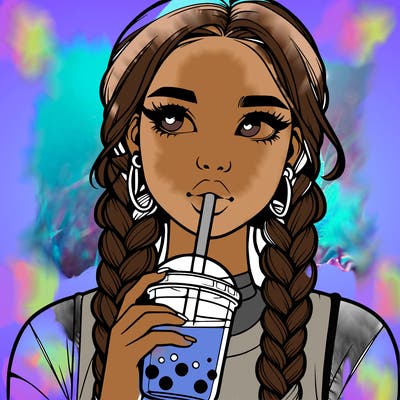 realistic girl with braided hair drinking boba