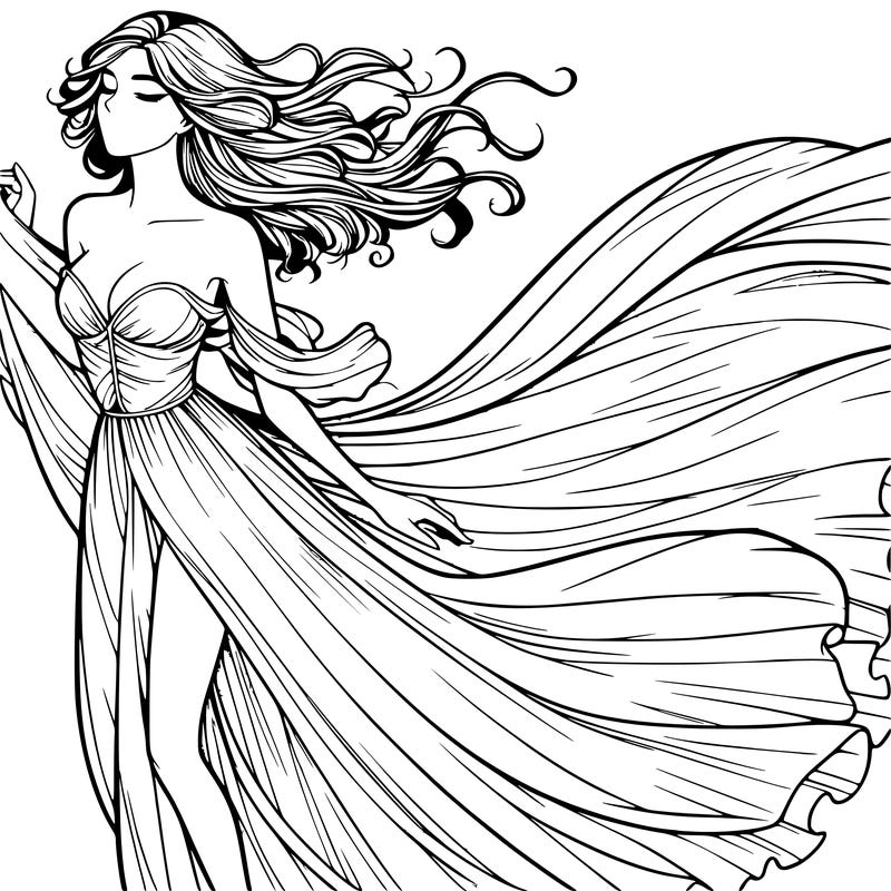 realistic woman in dress flowing the the wind