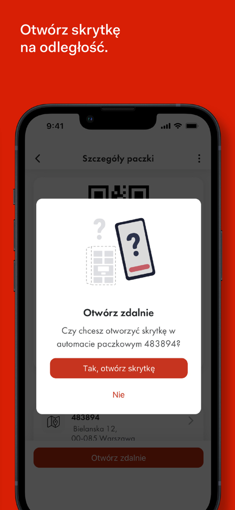 ORLEN Paczka - Interface of ORLEN Paczka app showing remote parcel locker opening feature