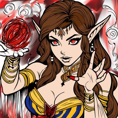 realistic scary beautiful elf sorceress casting spell