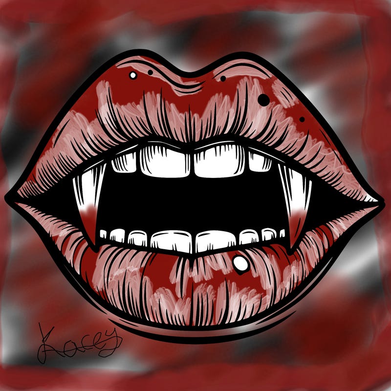 lips with vampire teeth