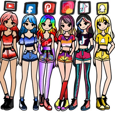 a group of girls wearing crop tops and shorts