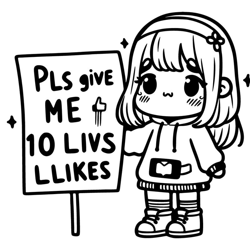 girl holding sign that says pls give me 10 likes