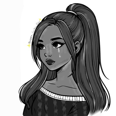 realistic girl with a high ponytail