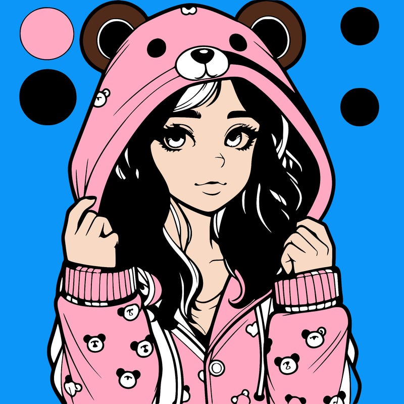 realistic girl in a animal pjs hoodie