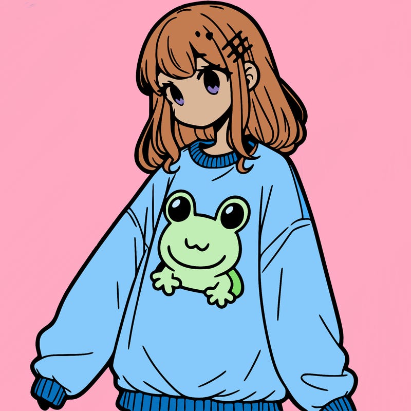 girl wearing frogging sweatshirt
