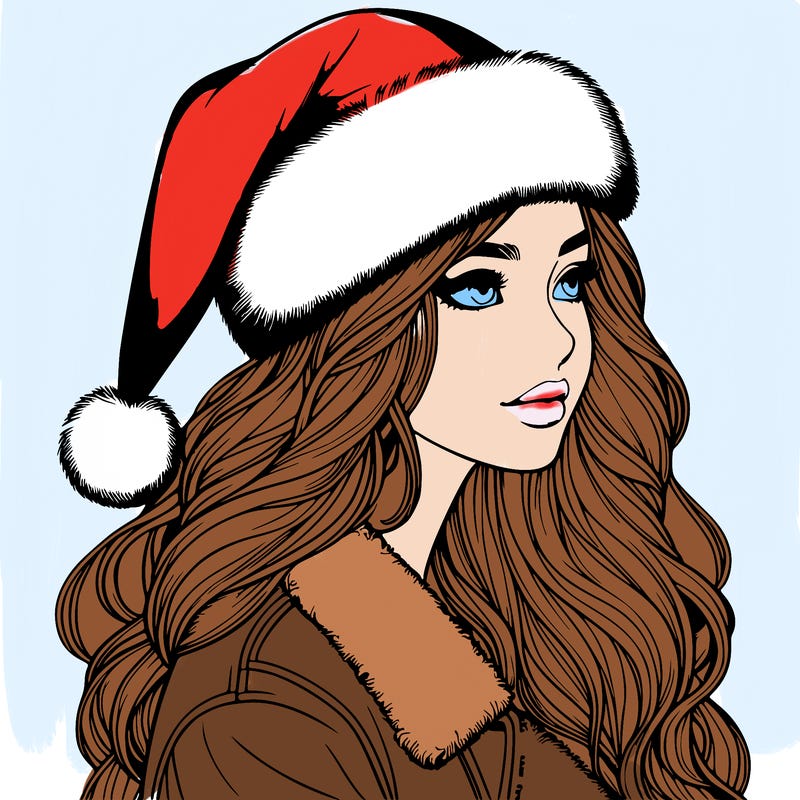 realistic girl in santa hat
