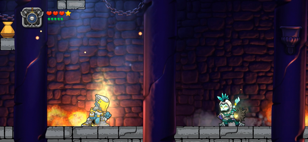 Magic Rampage - Dos héroes personalizables explorando una mazmorra oscura de piedra en Magic Rampage.