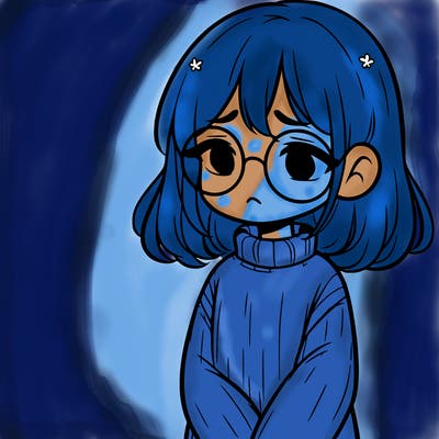sad girl with glasses in a sweater