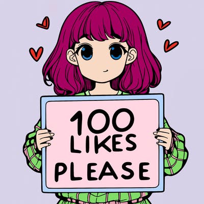 a girl holding a sign saying 100 likes please