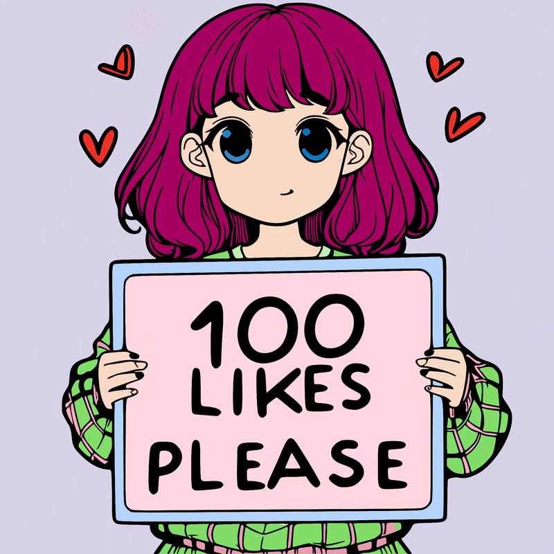 a girl holding a sign saying 100 likes please