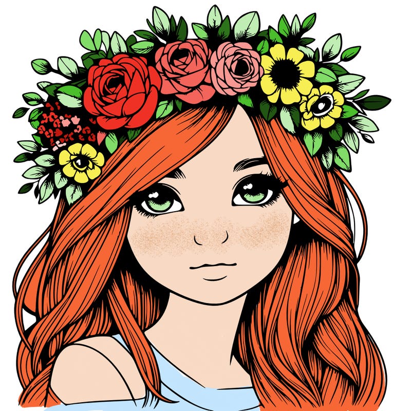 realistic girl with flowers crown