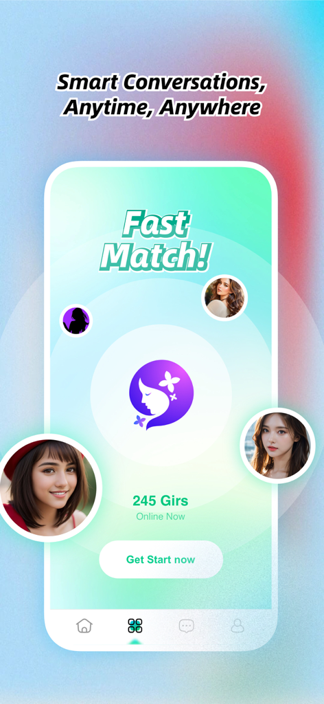 Kisu Pro mobile app interface showing the Fast Match feature for connecting with users and AI friends.