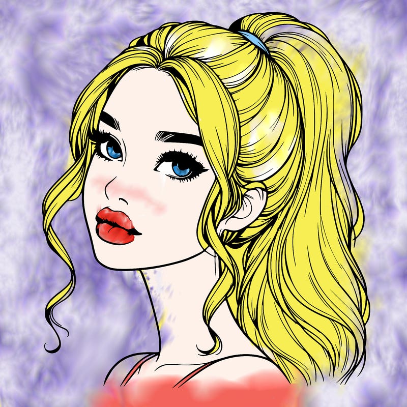 realistic girl with a ponytail on her hair and lips