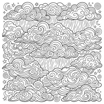 Unleash your creativity with this detailed stratus clouds coloring page, specially designed for teens. Explore a sky full of swirling clouds, gentle rain, and celestial touches waiting for your unique palette.