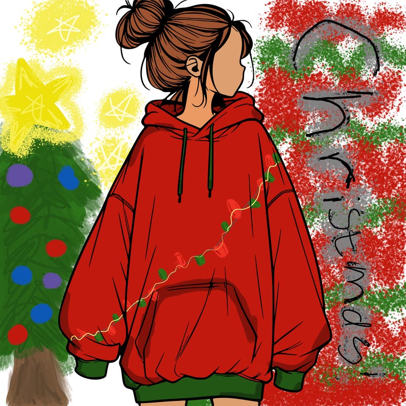realistic girl with a oversized sweatshirt on and a bun
