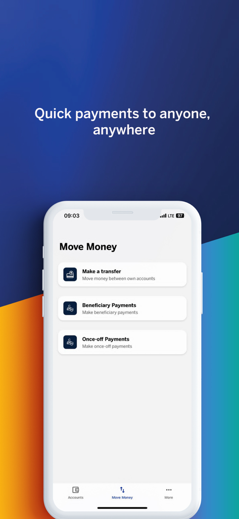 Standard Bank Namibia App - Standard Bank Namibia app interface showing the Move Money screen for transfers and payments