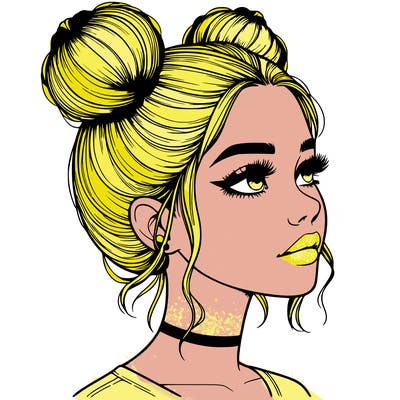 realistic girl with buns on the top of her head