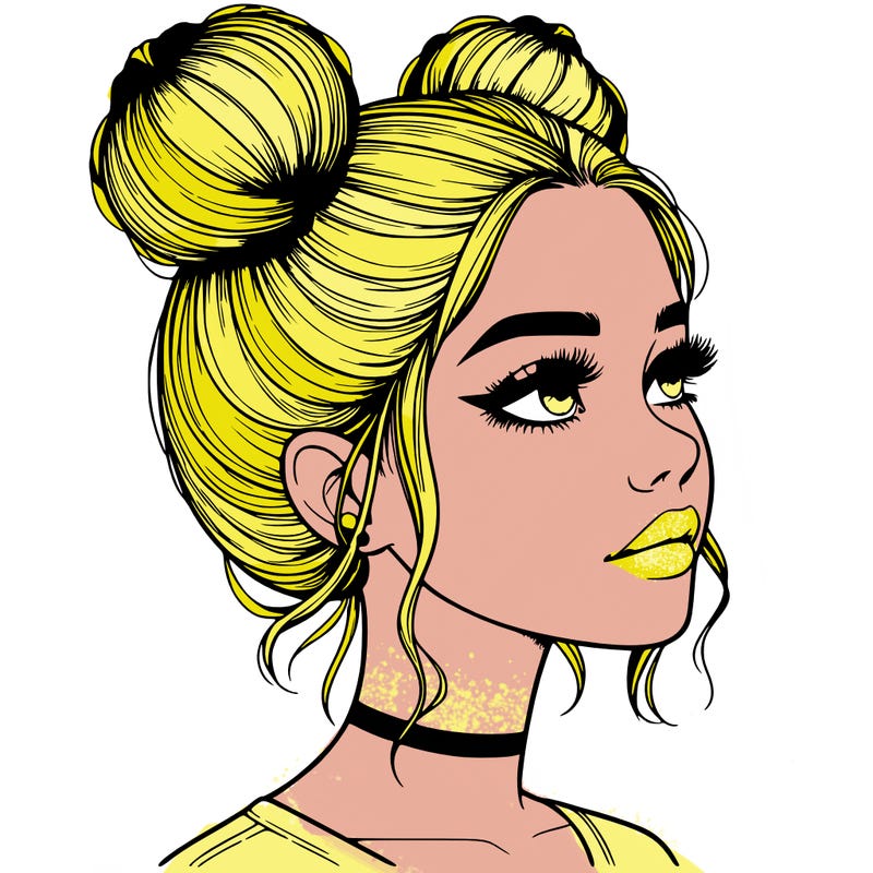 realistic girl with buns on the top of her head