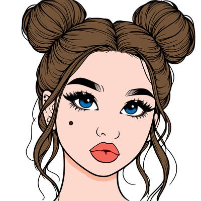 realistic girl with two buns on her hair and lips