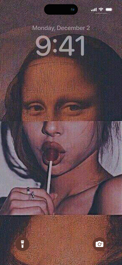 Cool Aesthetic Wallpapers 4K - モナ・リザと現代の女性の芸術的なコラージュをフィーチャーしたiPhoneロック画面のクールな美的壁紙