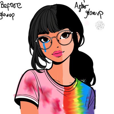 realistic girl with freckles and clear glasses