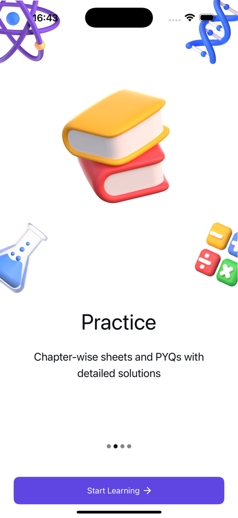 eSaral Infinity app practice screen featuring chapter-wise sheets and previous year questions with detailed solutions