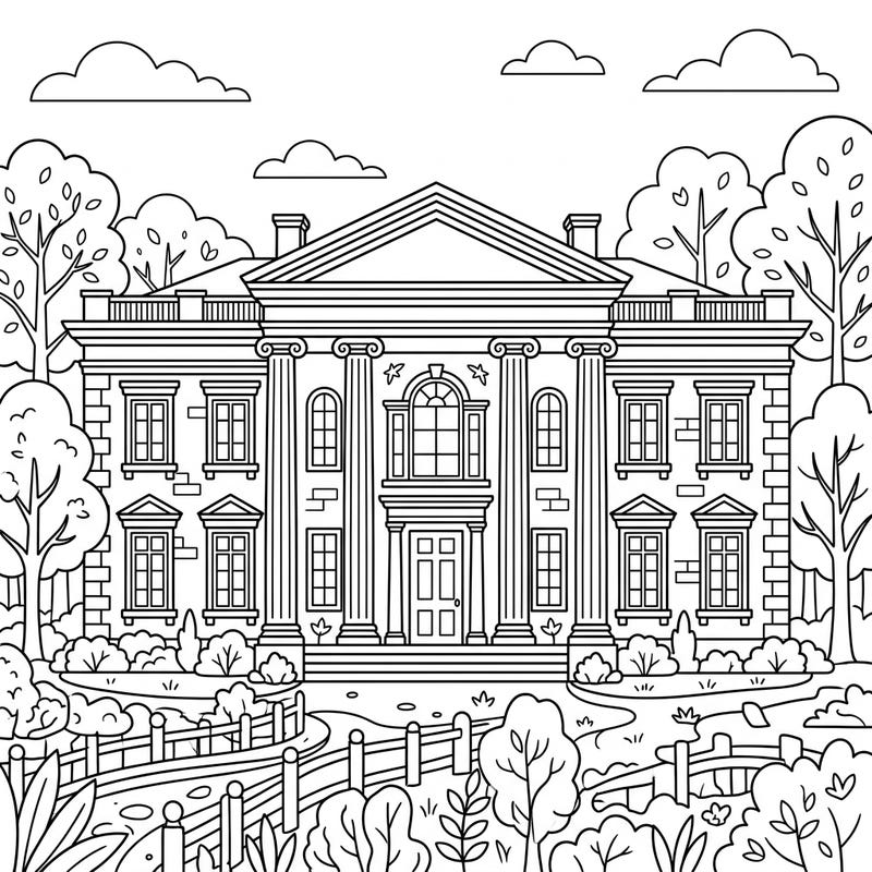 Step into a world of architectural wonder with this delightful Neoclassical mansion coloring page designed just for kids. Young artists will love bringing this stately home and its beautiful garden to life with their favorite colors.