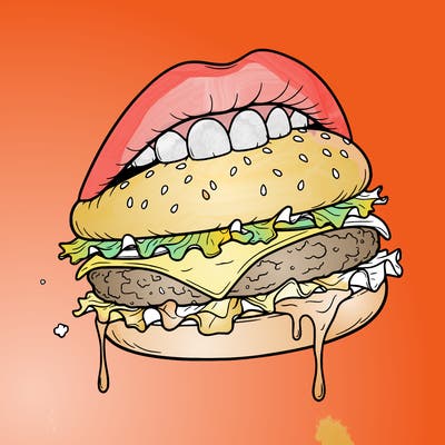 lips biting a burger