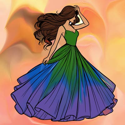 realistic woman with dress flowing in the wind