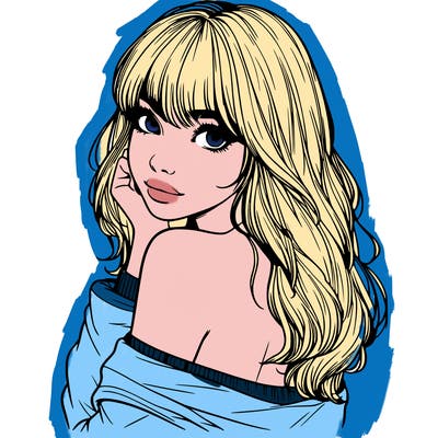 realistic girl with bangs looking over her shoulder