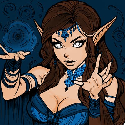 realistic scary beautiful elf sorceress casting spell