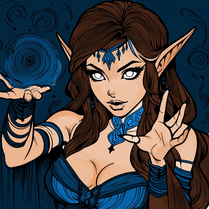 realistic scary beautiful elf sorceress casting spell