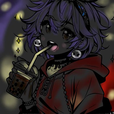 hot baddie anime girl drinking boba and biting the straw