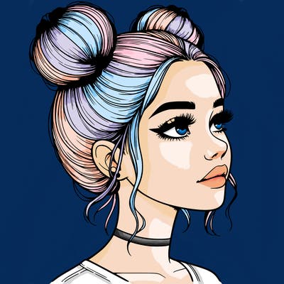 realistic girl with buns on the top of her head