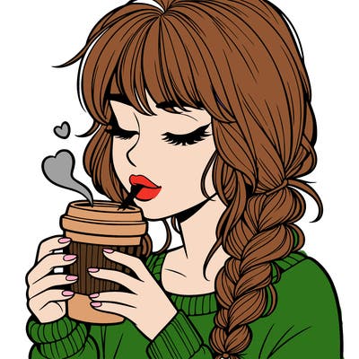 realistic girl drinking coffee