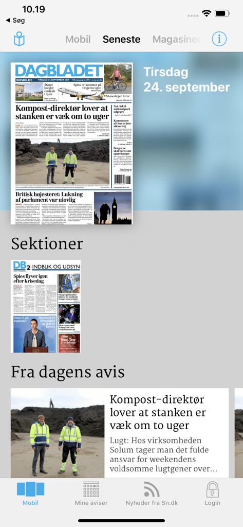 Die DAGBLADET Mobile App-Oberfläche, die digitale Ausgaben der lokalen dänischen Zeitung zeigt.