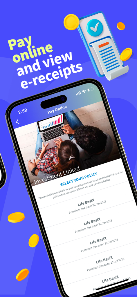Emma by AXA PH - Emma by AXA PH app interface for online insurance payments and electronic receipts