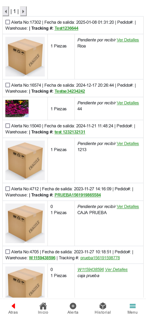 Intelliship - Intelliship mobile app interface showing a list of tracked packages and shipping status alerts