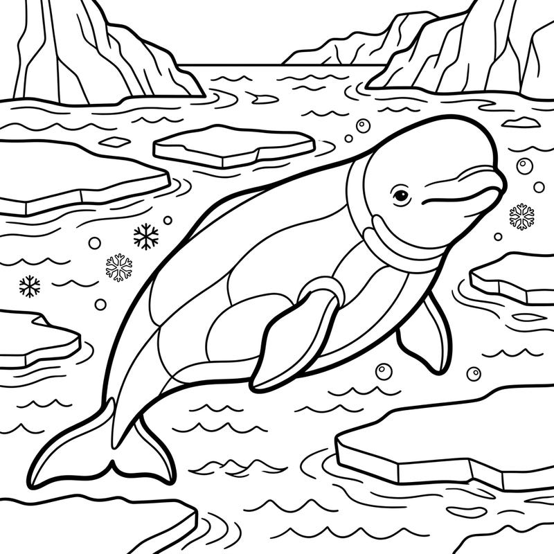 Explore the serene beauty of the arctic with this specially designed Beluga Whale coloring page, perfect for seniors. Its large print and clear lines offer a relaxing and engaging coloring experience.