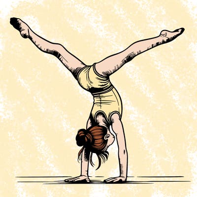 realistic gymnastic hand stand girl in four splits